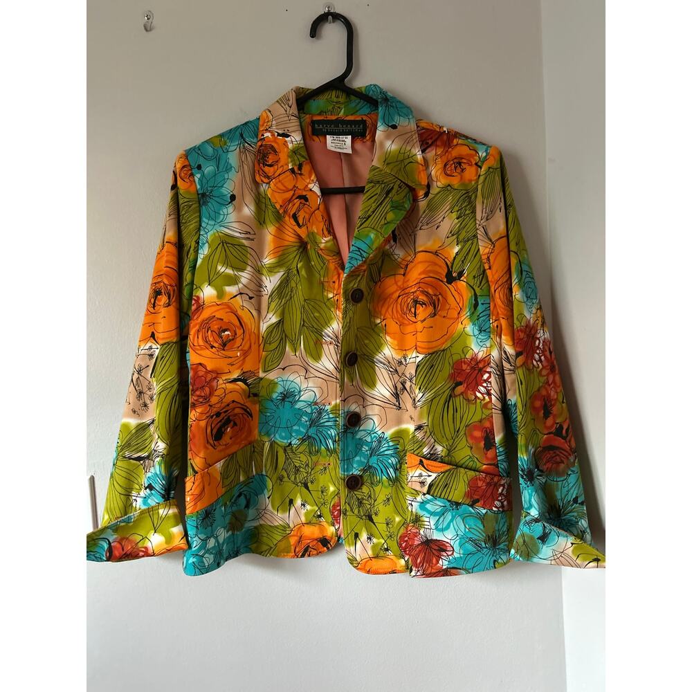 Vintage Harve Benard Vibrant Floral Blazer Retro Style Size 8
